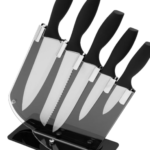 5 Piece Knife Set with Clear Acrylic Storage Stand/Stainless Steel Knives with Soft Grip Handles/Easy Clean Kitchen Accessory