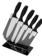 5 Piece Knife Set with Clear Acrylic Storage Stand/Stainless Steel Knives with Soft Grip Handles/Easy Clean Kitchen Accessory