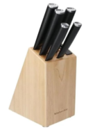 5-Piece Japanese Steel Knife Set with Sharpener and Birchwood Block, Stainless Steel