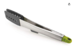 12 inch Elevate Stainless Steel Tongs with silicone, heat resistant tips, space saving lockable handle - Grey / Green