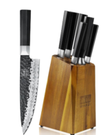  7-Piece Knife Set with Block, Hand Forged 7-Layer, Japanese 9Cr18MoV High-Carbon Stainless Core, Professional Chef Knives, Ultra-Sharp, Octagonal G10 Handle
