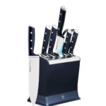 6-Pc Knife Set, Knife Block with Integrated Automatic Sharpener, 5 Knives, Scissors, Lasting Sharpness, German Stainless Steel, Ergonomic Handle, Gift for Him/Her