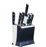 6-Pc Knife Set, Knife Block with Integrated Automatic Sharpener, 5 Knives, Scissors, Lasting Sharpness, German Stainless Steel, Ergonomic Handle, Gift for Him/Her