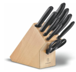 Swiss Classic Wooden Knife Block, 9 Piece Set with 8 Knives and 1 Pair of Multi-Purpose Scissors, Storage, Light Beech Wood