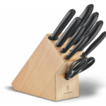 Swiss Classic Wooden Knife Block, 9 Piece Set with 8 Knives and 1 Pair of Multi-Purpose Scissors, Storage, Light Beech Wood