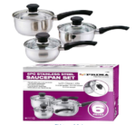Comfort Max 5-Piece Stainless Steel Pots & Pan Set: Durable Cookware for Healthy Cooking, Induction Compatible, with Stay-Cool Ergonomic Handles.