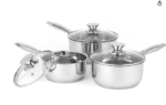 ZEROSTICK Stackable Cookware 5-Piece Pan Set, Non-Stick, 3 Saucepans with Oven-Safe Glass Lids & 2 Frying Pans, Long Lasting Hard Anodised Aluminium, Grey