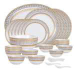 Opalware Divine Series Elinor Dinner Set, 33 Units | Opal Glass Dinner Set for 6 | Crockery Set for Festive Ocassions, Parties | White Plate and Bowl Set