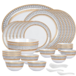 Opalware Divine Series Elinor Dinner Set, 33 Units | Opal Glass Dinner Set for 6 | Crockery Set for Festive Ocassions, Parties | White Plate and Bowl Set