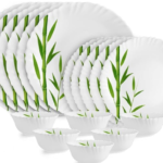 Opalware Dazzle Series Bamboo Groove Dinner Set, 18 Units | Opal Glass Dinner Set for 6 | Light-Weight, Daily Use Crockery Set for Dining | White Plate and Bowl Se