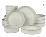 Santorini Mist Double Bowl Terracotta Reactive Glaze Plates and Bowls Dinnerware Set - Moonstone White, Service for Four (16pcs)