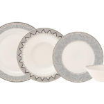 Porcelain Dinner Set for 6 People - 24-Piece Crockery Set with Plates and Bowls Set, Round Dinnerware Set & White Gold Dinner Set