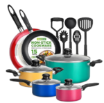 Extended Life 5-Piece Ceramic Cookware Set (20 & 24cm Frying Pans + 16, 18 & 20cm Saucepans & Lids), Non-Stick (No PFAs, PFOAs, Lead or Cadmium), Oven Safe 285°C, Terracotta/Grey