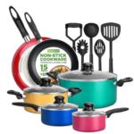 Extended Life 5-Piece Ceramic Cookware Set (20 & 24cm Frying Pans + 16, 18 & 20cm Saucepans & Lids), Non-Stick (No PFAs, PFOAs, Lead or Cadmium), Oven Safe 285°C, Terracotta/Grey