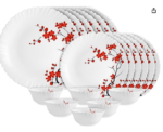 Opalware Dazzle Series Cherry Blossom Dinner Set, 18 Units | Opal Glass Dinner Set for 6 | Light-Weight, Daily Use Crockery Set for Dining | White Plate and Bowl Set