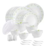 Opalware Dazzle Series Tropical Lagoon Dinner Set, 37 Units | Opal Glass Dinner Set for 6 | Light-Weight, Daily Use Crockery Set for Dining | White Plate and Bowl Set