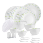 Opalware Dazzle Series Tropical Lagoon Dinner Set, 37 Units | Opal Glass Dinner Set for 6 | Light-Weight, Daily Use Crockery Set for Dining | White Plate and Bowl Set