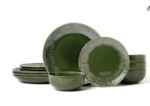 2-Piece Dinner Set, Stoneware Dinner Set for 4 with Dinner Plates, Side Plates and Bowls, Green - Gift Boxed & Dishwasher Safe