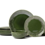 2-Piece Dinner Set, Stoneware Dinner Set for 4 with Dinner Plates, Side Plates and Bowls, Green - Gift Boxed & Dishwasher Safe