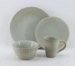Stoneware Dinner Set for 4 People - 16 Piece Reactive Glaze Stoneware. Ruffled Edge. Microwave and Dishwasher Safe - Pale Green