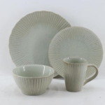 Stoneware Dinner Set for 4 People - 16 Piece Reactive Glaze Stoneware. Ruffled Edge. Microwave and Dishwasher Safe - Pale Green
