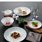 Opalware Dazzle Series Tropical Lagoon Dinner Set, 18Pcs | Opal Glass Dinner Set for 6 | Light-Weight, Daily Use Crockery Set for Dining | White Plate and Bowl Set
