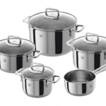 3-Piece Stainless Steel Space Saving Induction Cookware Set - Casserole with Stackable Lid, Soft Touch Handle - 16/20/24 cm, 14.56 inches
