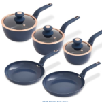  Linear Non Stick Induction Saucepans Sets With Lids, Easy Clean, Black and Rose Gold, 3 Piece Set, 16/18/20 cm