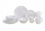 16 piece set of white glass tableware:
(4 plates/4 soup bowls/4 coffee cups/4 cup plates)
Material: White Glass
