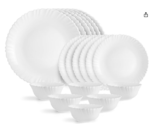 Opalware Dazzle Series Plain Dinner Set, 18 Units | Opal Glass Dinner Set for 6 | Light-Weight, Daily Use Crockery Set for Dining | White Plate and Bowl Set