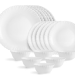 Opalware Dazzle Series Plain Dinner Set, 18 Units | Opal Glass Dinner Set for 6 | Light-Weight, Daily Use Crockery Set for Dining | White Plate and Bowl Set
