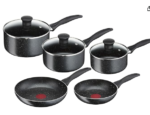 Smart Clip Pot and Pan Set – 5 Piece Ceramic Non-Stick Frying Pans & Saucepans with Detachable Handle, Stackable Design, PFAS-Free, Induction Oven Safe, Marine, Navy Blue