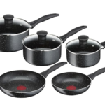 Smart Clip Pot and Pan Set – 5 Piece Ceramic Non-Stick Frying Pans & Saucepans with Detachable Handle, Stackable Design, PFAS-Free, Induction Oven Safe, Marine, Navy Blue