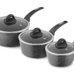 Origins Stone 5 Piece, Non-Stick, Pots & Pan Set, All Hobs Compatible Except Induction, (16/18/20CM Saucepans with Glass lids, 20/24CM Frying Pans)