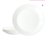 Ultra Round 6 Pieces 10 Inch Opal Glass Crack and Chip Resistant Dishes, Lightweight Round Dinnerware Set Plates, Microwave & Dishwasher Safe