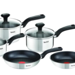 Induction Non‑Stick Coating 5‑Piece Cookware Set, 16/18/20 cm Saucepans + 22/26 cm Frying Pans, Thermo‑Signal, Glass Lids, All Hobs Including Induction, Black