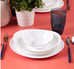 White Pure 24-Piece Glass Dinner Set for 6 People, Elegant Dinnerware, Heat-Resistant Tableware with Dinner Plates, Pasta, Cereal/Soup Bowls and Dessert/Side Plates