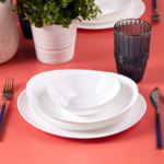 White Pure 24-Piece Glass Dinner Set for 6 People, Elegant Dinnerware, Heat-Resistant Tableware with Dinner Plates, Pasta, Cereal/Soup Bowls and Dessert/Side Plates